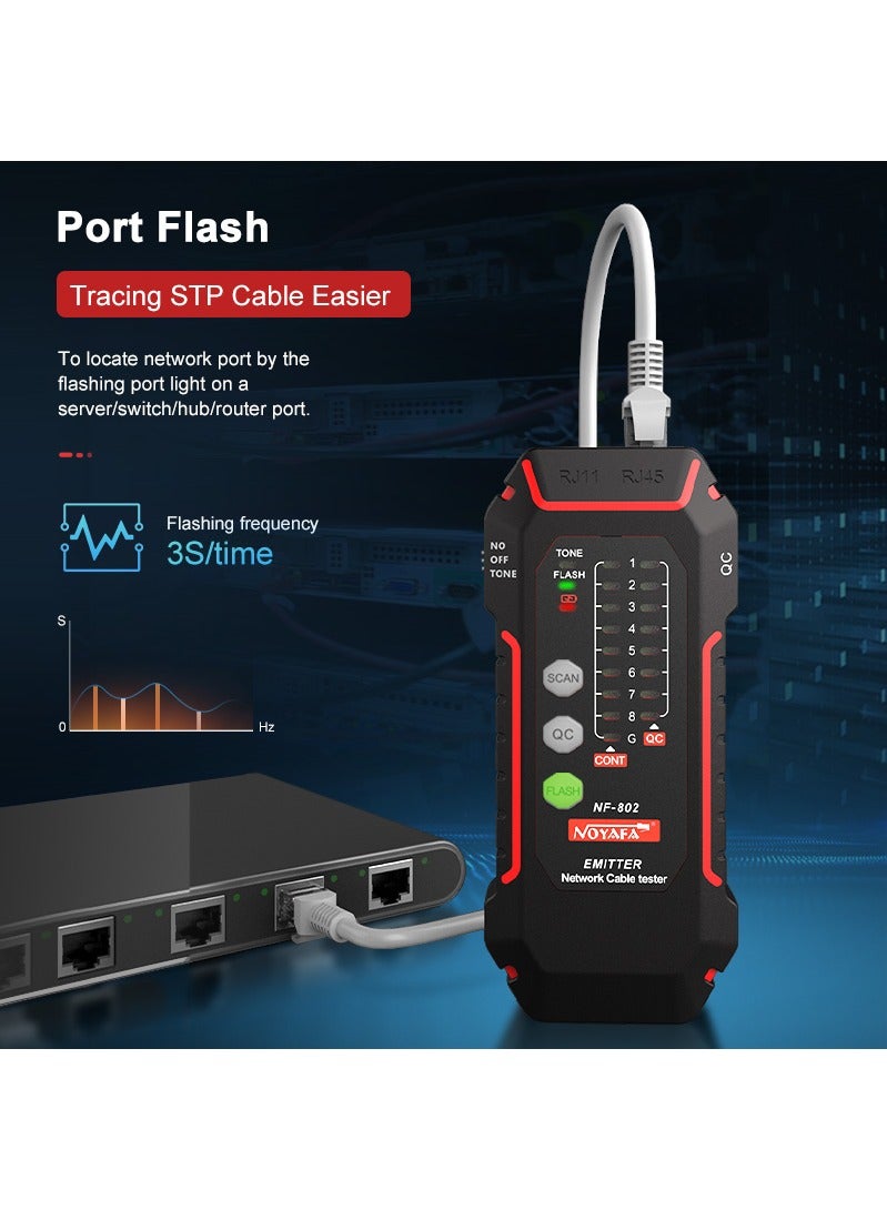 NOYAFA NF-802 Rechargeable Network Cable Tester, RJ45 RJ11 Cat5 Cat6 LAN Ethernet Telephone Line Wire Tracker, Poe Test, Cable Tracker, Fiber Optic Tester, Anti-Interference Line Finder, Repair Networ Tool - Image 3